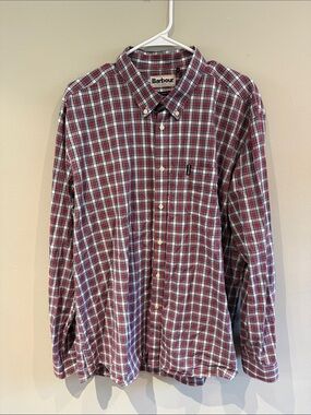 Barbour Red and White Plaid Button-Down Shirt